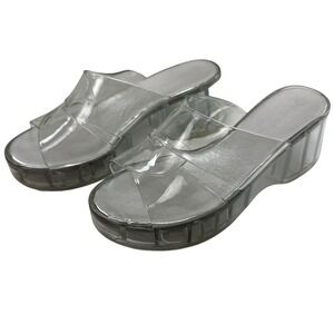 Jeffrey Campbell Clear Jelli Platform Slides Women Size 8 Sandals‎ Silver